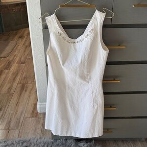 Tiff woman White Sleeveless Mini Dress with Crystal Neckline